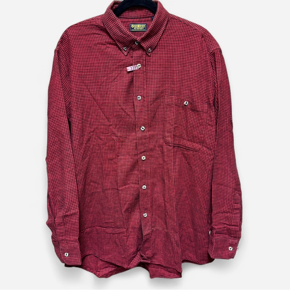 OshKosh B'gosh Men's Red and Black Plaid Button Down Shirt